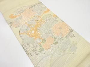 アンティーク　絽鼓に菊・撫子模様織出し丸帯（材料）